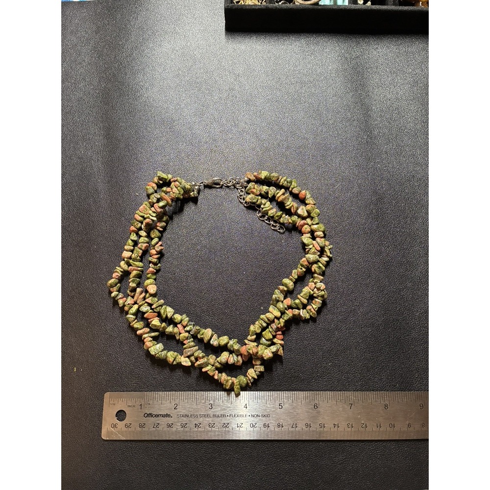 Unakite jasper and goldstone polished 3 strand necklace
